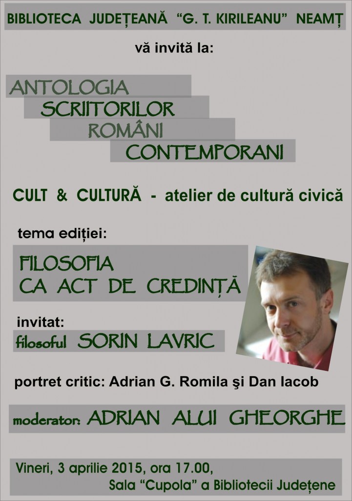 Afis 04_03_2015 Antologia Scriitorilor Romani Contemporani  Sorin Lavric