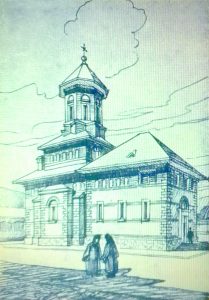 Desen reprezentând Biserica Mănăstirii “Regina Maria”, realizat de arhitectul Petre Antonescu