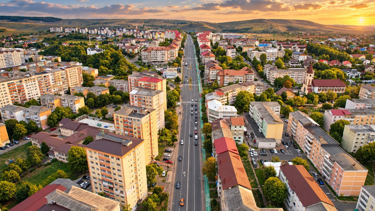 Panoramă aeriană a Căii Romanului din Piatra-Neamț, fotografie prelucrată artistic