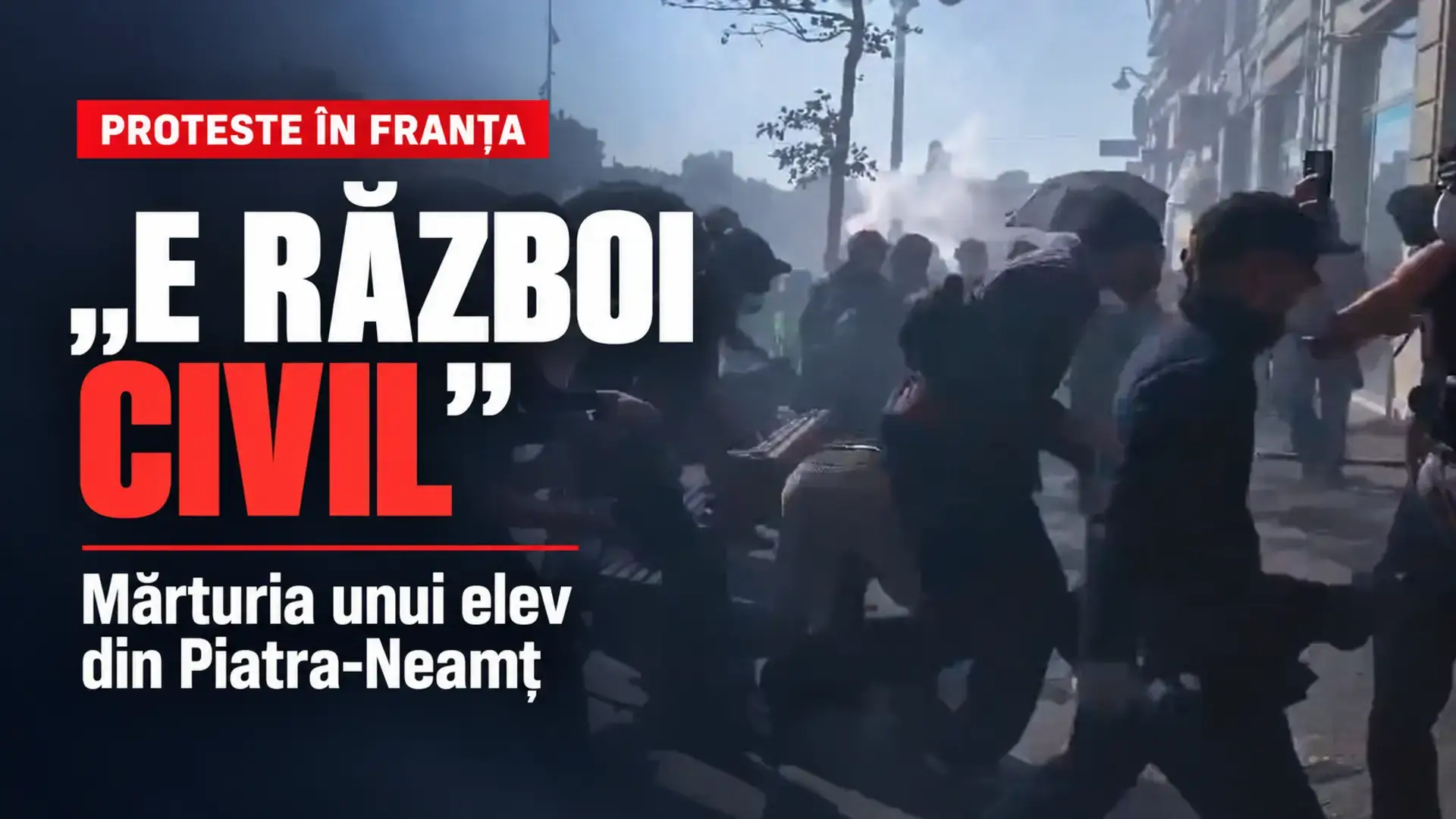 Copertă pe fotografia transmisă redacției, cu mesajul „E război civil” și subtitlul „Mărturia unui elev din Piatra-Neamț”.