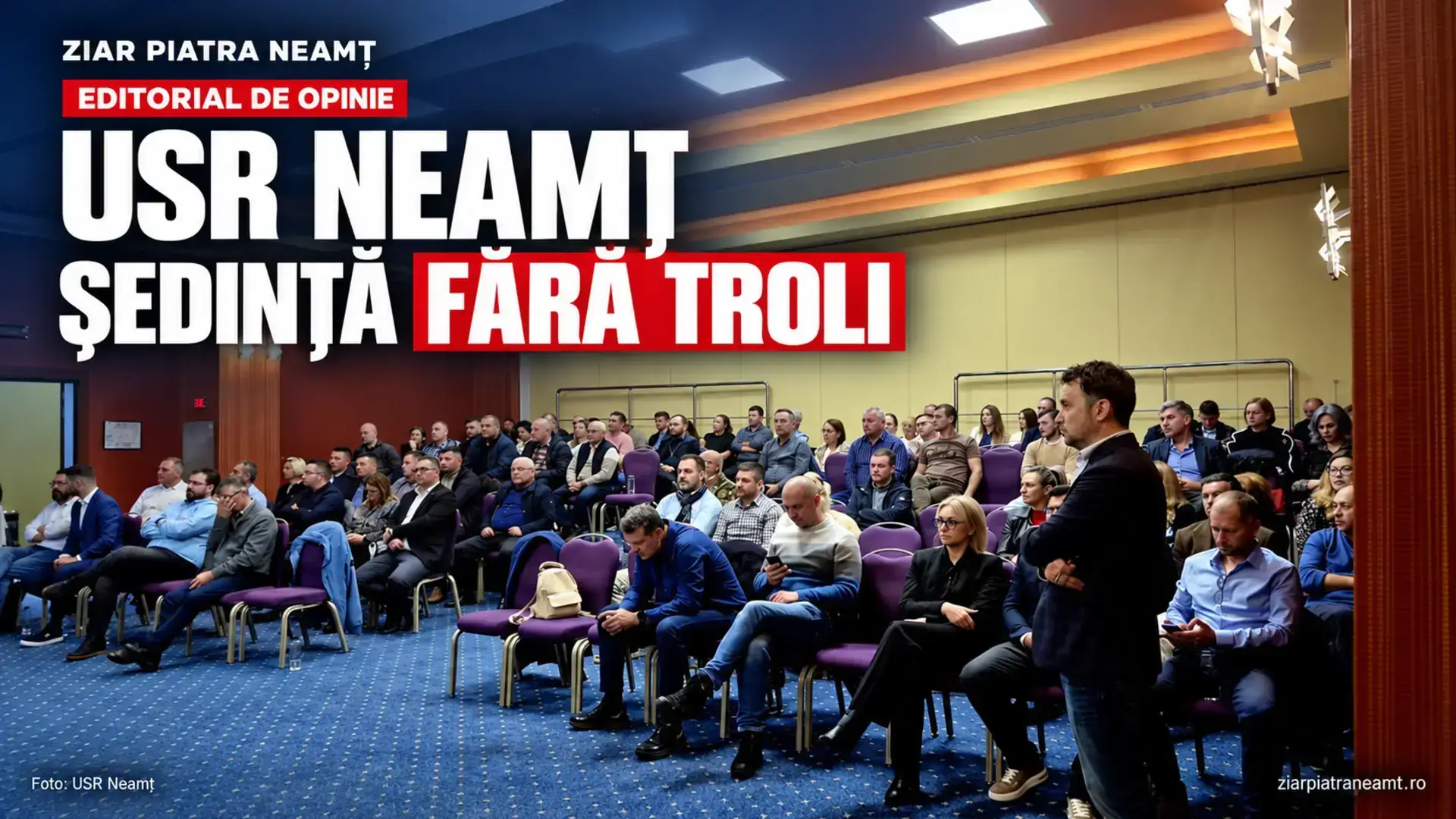 Copertă editorială pentru Ziar Piatra Neamț, realizată pe baza fotografiei publicate de USR Neamț de la conferința județeană.