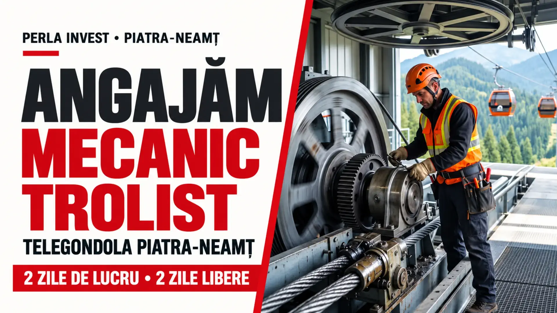 Grafică ilustrativă despre angajarea unui mecanic trolist la Telegondola Piatra-Neamț, Perla Invest