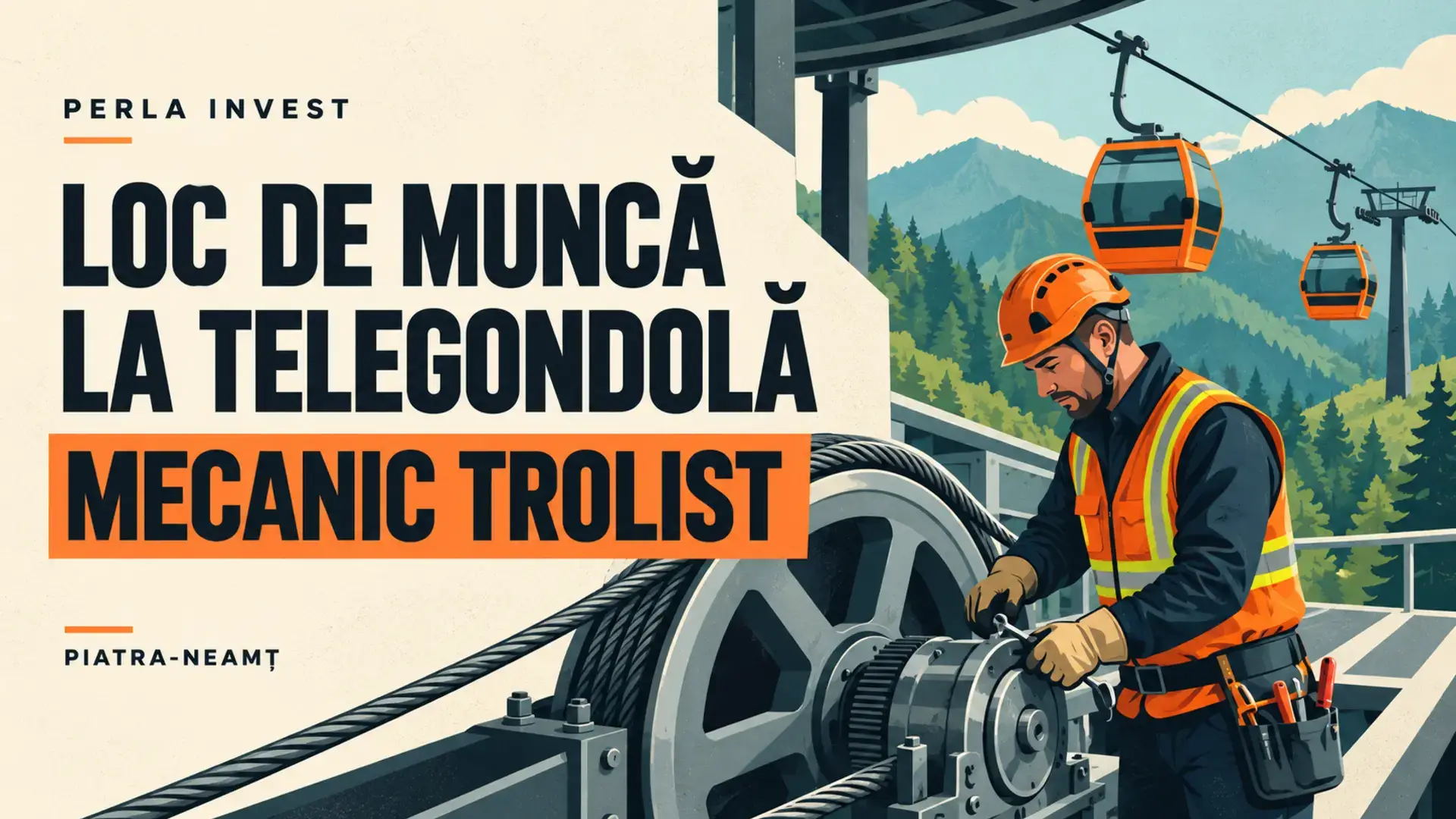 Ilustrație editorială pentru postul de mecanic trolist la Telegondola Piatra-Neamț
