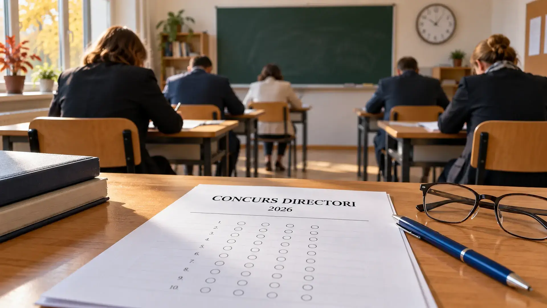 Imagine ilustrativă: test grilă pentru concursul de directori și candidați adulți într-o sală de examen.