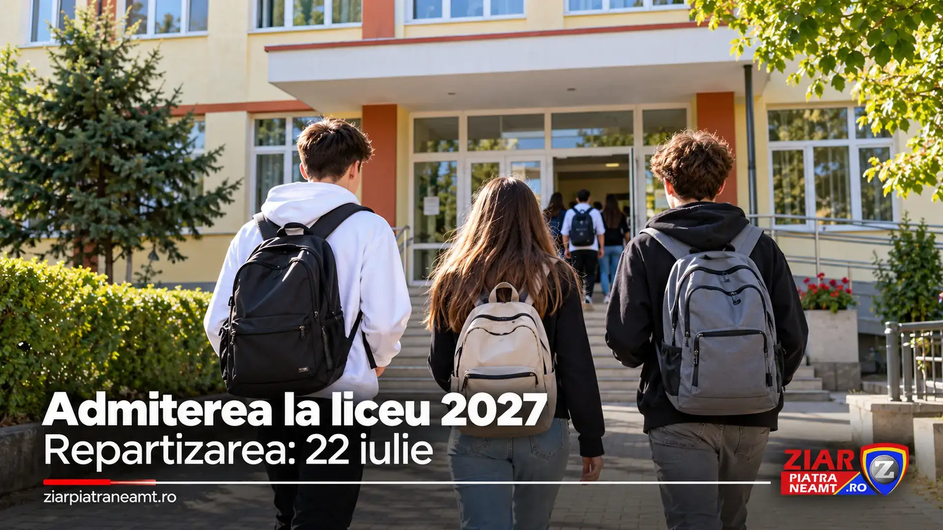 Imagine ilustrativă cu elevi văzuți din spate, pentru admiterea la liceu în 2027.