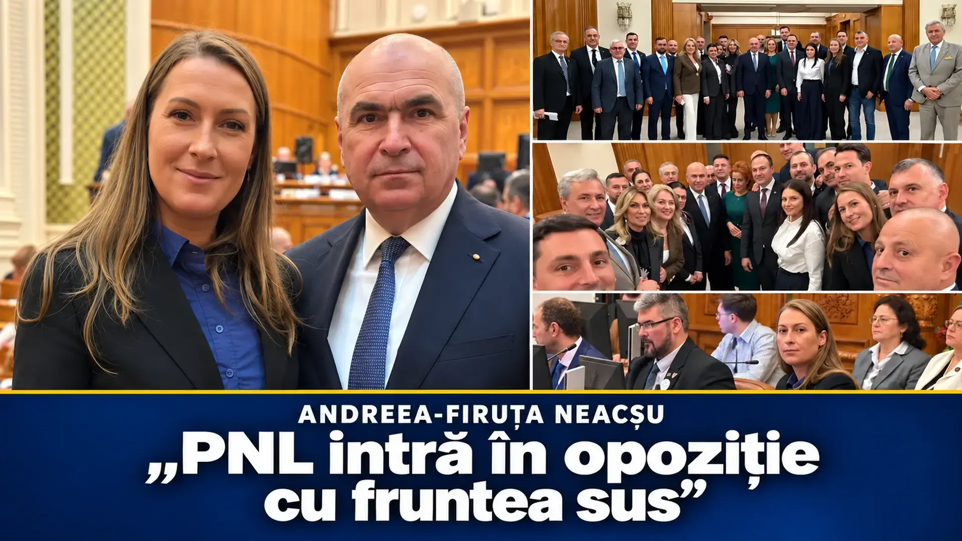 Colaj cu Andreea-Firuța Neacșu, alături de colegi și la o ședință parlamentară, și mesajul despre intrarea PNL în opoziție