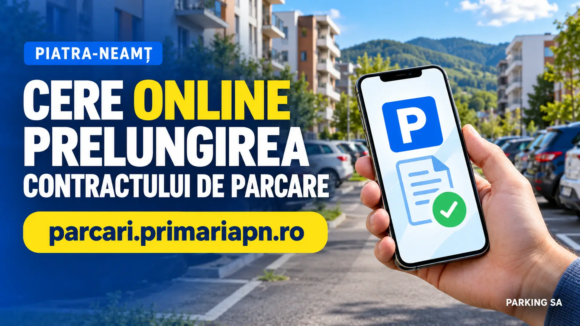 Ilustrație despre depunerea online a cererii de prelungire a contractului de parcare în Piatra-Neamț