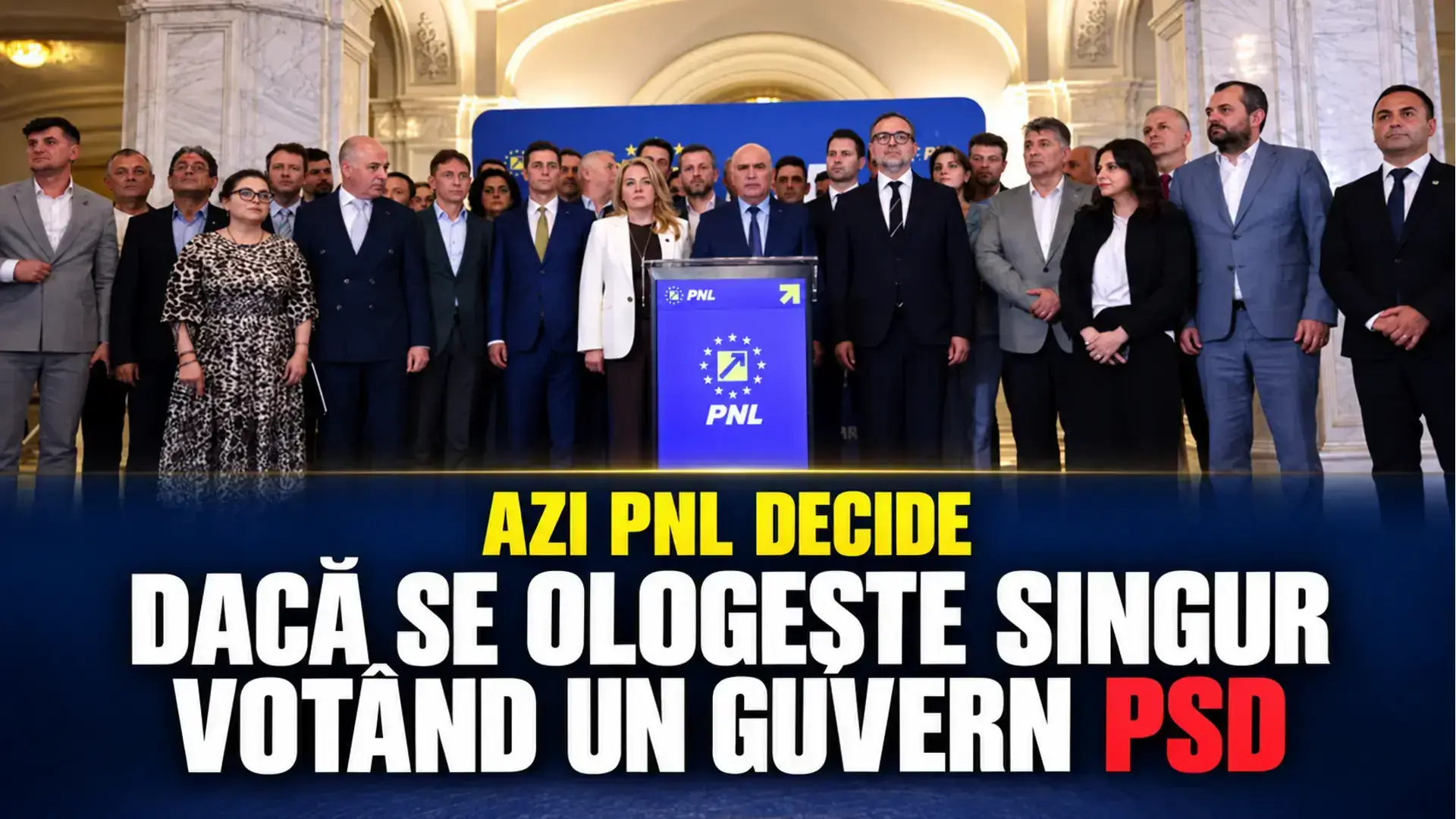 Conducerea PNL la o conferință de presă, pe coperta articolului despre votul pentru guvernul cu miniștri PSD.