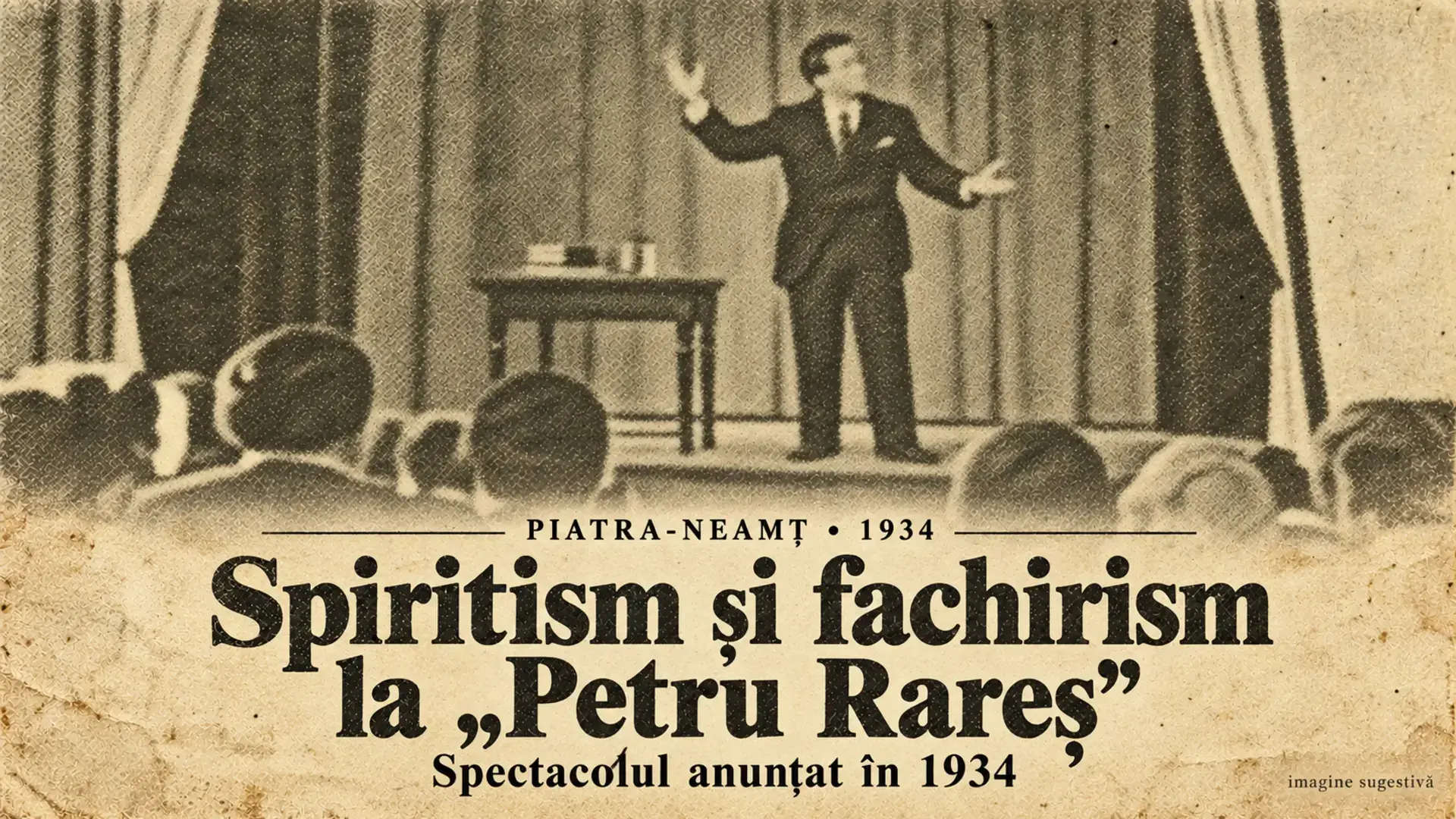Copertă despre spectacolul de spiritism și fachirism anunțat la Petru Rareș în 1934.