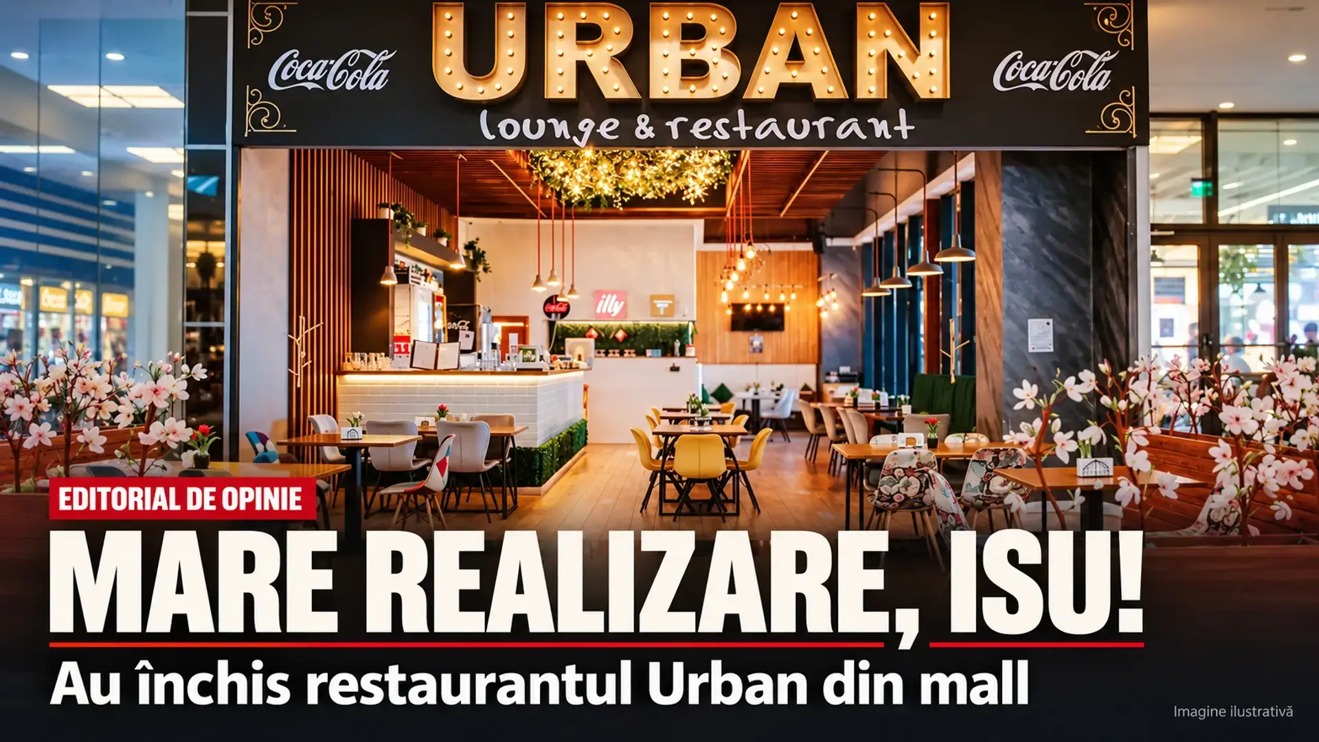 Copertă editorială cu restaurantul Urban din mall și titlul Mare realizare, ISU